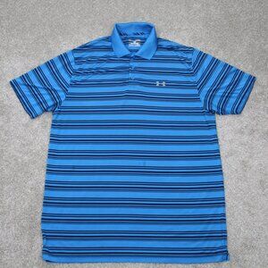 Under Armour Polo Shirt Adult XL Blue/Black UA Heatgear Loose Fit S/S Pullover